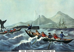 Scena di caccia alla balena nel nord degli Stati Uniti. Litografia di N. Currier da Nathaniel Currier