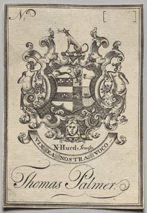 Ex Libris: Stemma con iscrizione Thomas Palmer da Nathaniel Hurd