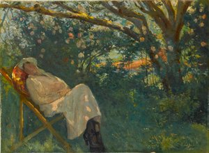 Dama in rosa su una chaise longue da Nazmi Ziya Gueran