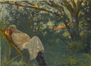 Signora in Rosa su una Chaise Longue da Nazmi Ziya Güran