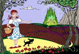 Il meraviglioso mago di Oz: Dorothy e Toto sulla strada di mattoni gialli verso la Città di Smeraldo