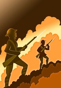 Soldati della Prima Guerra Mondiale con baionette - emergono dalle trincee