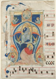 Frammento di un antifonario con iniziale istoriata A: Cristo in Maestà da Neri da Rimini