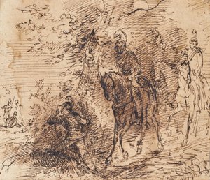 Soldati a cavallo osservano tre altri soldati da Leopold Blonder