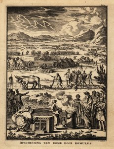 Un sacerdote romano offre un sacrificio agli dei durante la costruzione da Netherlandish School