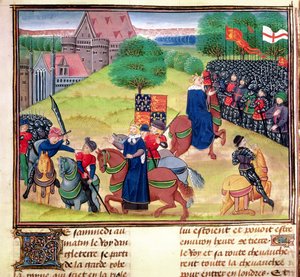 La morte di Wat Tyler a Smithfield, Londra, nel 1381 durante la Rivolta dei contadini, illustrazione dalle 