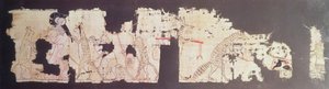 Papiro satirico raffigurante un topo servito da gatti (papiro)