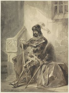 Cavaliere medievale seduto in armatura