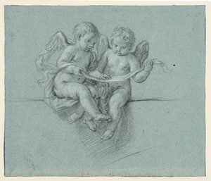 Due cherubini che tengono una pergamena