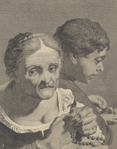Copia inversa di una vecchia donna con un rosario e un ragazzo che conta monete, tavola 10, ca. 1750-90 da Niccolò Cavalli