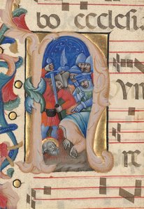 Iniziale N: La decapitazione di San Paolo da Niccolò di Giacomo da Bologna