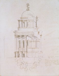 Elevazione, sezione trasversale e pianta di un battistero non realizzato per la Cattedrale di San Paolo, c.1711-12 da Nicholas Hawksmoor