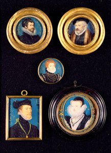 Miniature del padre e della madre di Hilliard, autoritratto e ritratti sconosciuti di uomo e donna