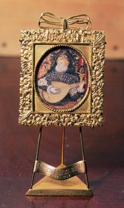 Regina Elisabetta I che suona il liuto (miniatura con supporto in ottone)