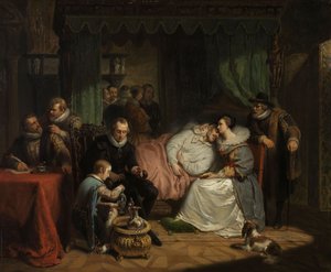 Il principe Guglielmo I curato dalla moglie Charlotte de Bourbon dopo il tentativo fallito di Jean Jaurequi ad Anversa nel 1582, 1840 da Nicholas Pieneman