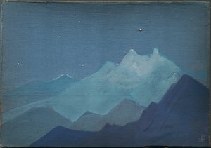 Himalaya, montagne illuminate dalla luna, schizzo, 1933