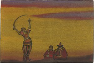 Polovtsiani, uno con una scimitarra, costume per "Danza dei Polovtsiani" dall