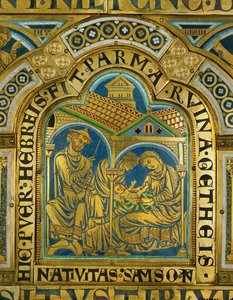 La nascita di Sansone, Manoah con un cappello da ebreo medievale... (smalto su rame dorato)