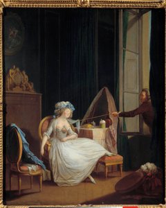 Amore frivolo Un uomo scopre il petto di una giovane donna addormentata (dipinto di Niklas Lavreince) da Niclas II Lafrensen