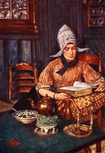 Interno con donna che legge un libro