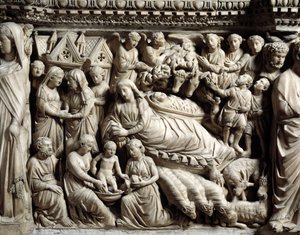 Arte e Architettura Gotica: Visitazione e Natività - Dettaglio dei bassorilievi del Pulpito di Marmo realizzato da Nicola Pisano da Nicola Pisano