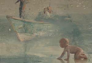 Bambino sulla spiaggia, 2016 (olio su tela) da Nicola Pucci