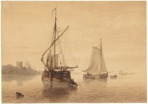Paesaggio fluviale con alcune navi da Nicolaas Johannes Roosenboom