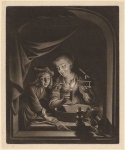 Cameriera con una trappola per topi da Nicolaas Verkolje after Gerrit Dou
