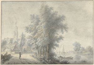 Veduta di un villaggio con campanile
