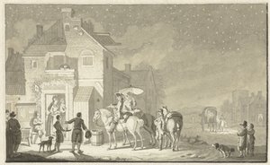 Compagnia di viaggio davanti a una locanda di sera da Nicolaes Aartman