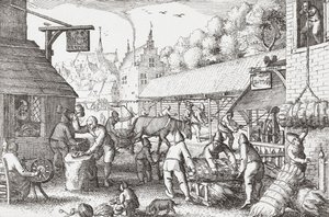 Contadini olandesi del XVII secolo che fanno corde da Nicolaes Jansz Visscher