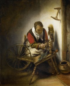 La filatrice, un Niddy-noddy appeso al muro da Nicolaes Maes