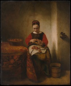 Giovane donna che sbuccia le mele da Nicolaes Maes