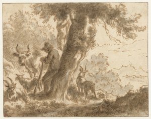 Pastore e il suo bestiame sotto un albero da Nicolaes Pietersz Berchem (possibly)