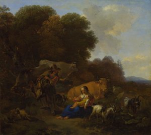 Un contadino che suona una ghironda a una donna e un bambino, 1658