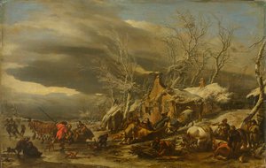 Paesaggio invernale, di Berchem, Nicolaes (Claes) Pietersz, il Vecchio (1620-1683). Olio su legno da Nicolaes Pietersz. Berchem