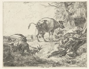 Famiglia di pastori dormienti e bestiame a riposo da Nicolaes Pietersz Berchem