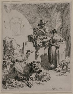 Il pastore che suona il flauto, 1652 da Nicolaes Pietersz. Berchem