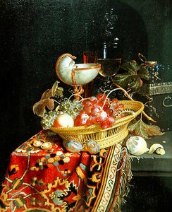 Natura morta di frutti in un cesto e una coppa di Nautilus da Nicolaes Van Gelder