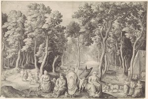 Famiglia di contadini in un bosco