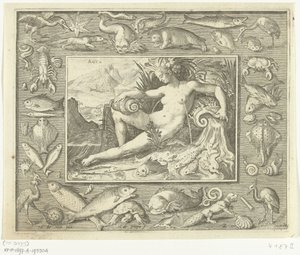 Elemento acqua come donna presso una fonte con pesci da Nicolaes de Bruyn