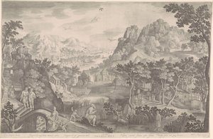 Osea e la donna adultera in un paesaggio da Nicolaes de Bruyn