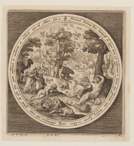 Sesto giorno: La creazione degli animali, Adamo ed Eva, dalla creazione alla cacciata dal Paradiso da Nicolaes de Bruyn