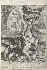 Il figliol prodigo tra i porci, tavola 5 da La storia del figliol prodigo da Nicolaes de Bruyn