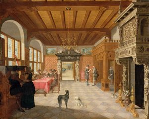Interno di una sala con figure, 1621