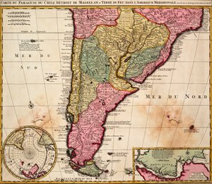Carta del Paraguay, Cile, Stretto di Magellano e Terra del Fuoco in Sud America da Nicolaes the Younger Visscher