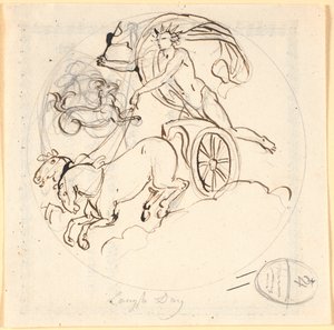 Apollo guida il suo carro solare verso il basso; in alto il segno zodiacale del Capricorno incorniciato da un cerchio. Il motivo rappresenta il giorno più lungo da Nicolai Abildgaard