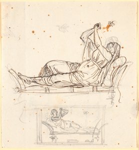 Foglio con due studi di una donna sdraiata su una panca antica da Nicolai Abildgaard