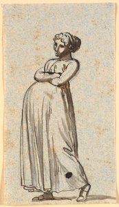 Caricatura di una donna incinta, in cammino