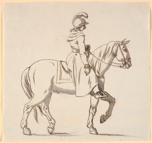 Caricatura di un cavaliere (riferimento alla statua di Christian V?) da Nicolai Abildgaard